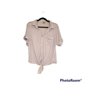 Passport Women's tie short sleeve button down shirt xl blue and white striped